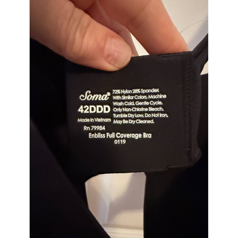 Soma Black Enbliss Fill Coverage Bra Size 42DDD New with Tags - Picture 2 of 5